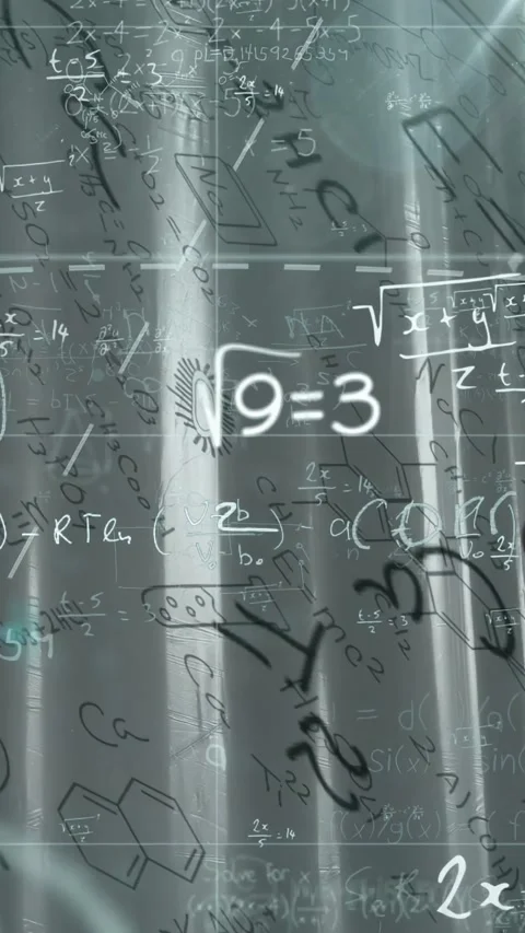 Vertical video: ?9=3 appearing, overlays sliding across shiny panels, glasses 動画素材 332985125