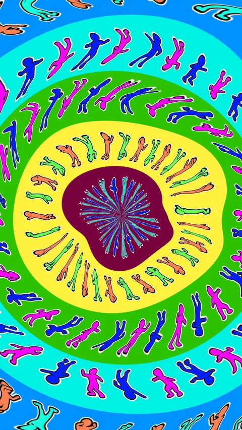 Vertical video of abstract background of rainbow wave circles. Seamless hypnotic Video stock 302097953