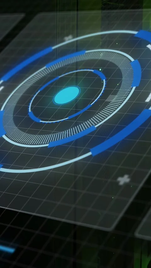 Vertical video: On activation HUD rotating, grid planes sliding, revealing Stock Footage 333020430