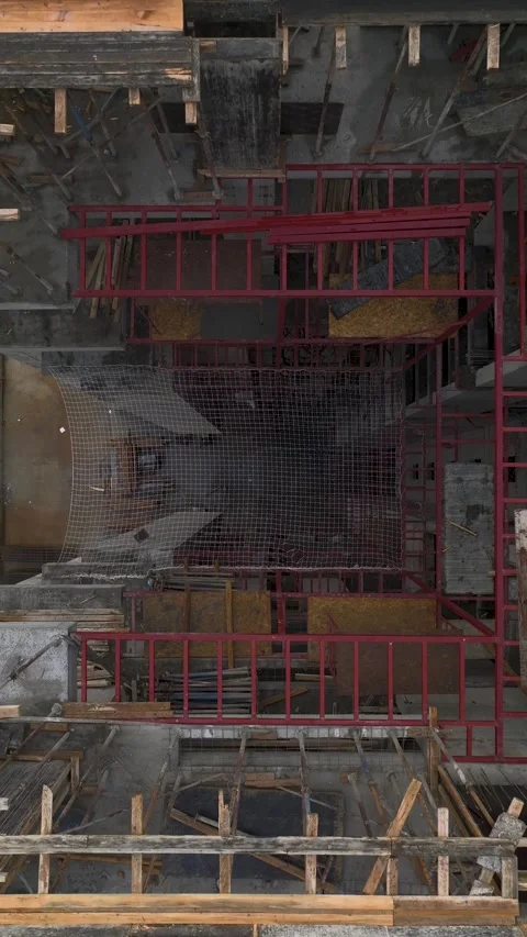 Vertical Video of Active Building Site Workers Completing Wall Sections Stock Footage 342406253