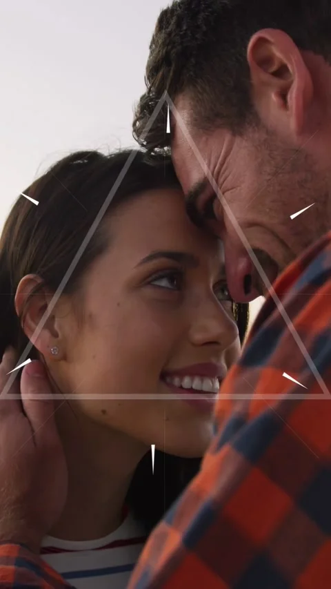 Vertical video: Ad branding white triangle pulsing rays man leaning hand Stock Footage 340133495