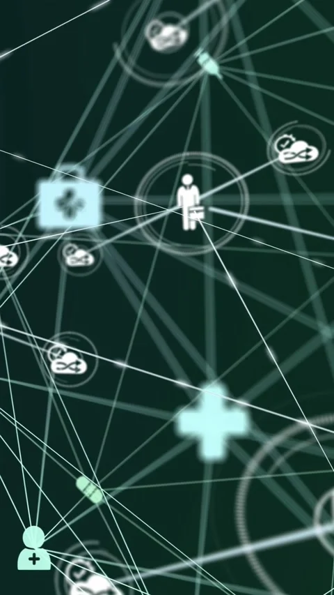 Vertical video: Admin glyph gaining rings, sending links to syringe and pill Stockbeeldmateriaal 332547026