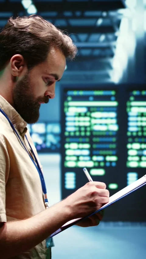 Vertical video Admin maintenancing server network Stock Footage 245918077