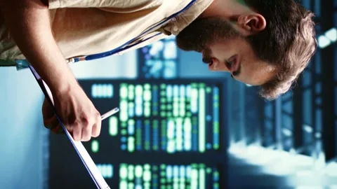 Vertical video Admin maintenancing server network Stock Footage 246392068
