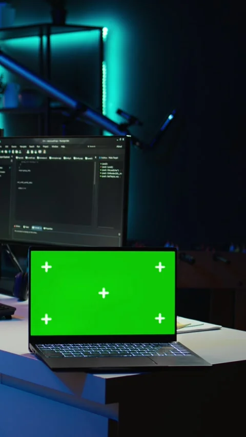 Vertical video Admin using green screen laptop to implement security measures Stock Footage 283507559