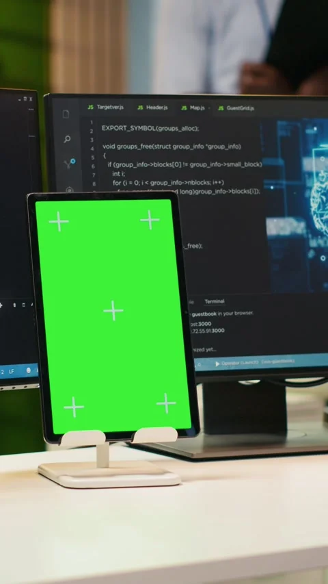 Vertical video Admin using isolated screen tablet to code AI algorithms Stockbeeldmateriaal 312767980