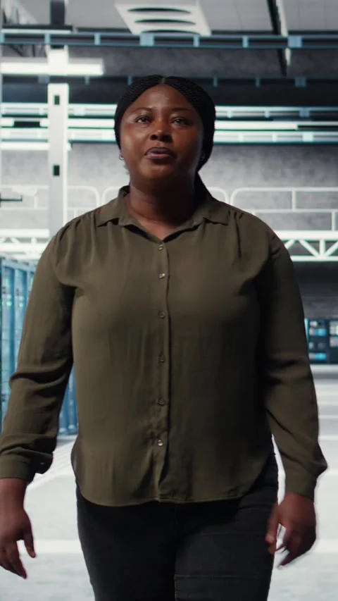 Vertical video Admin walking in data center, overseeing large scale IT Stock Footage 317053730