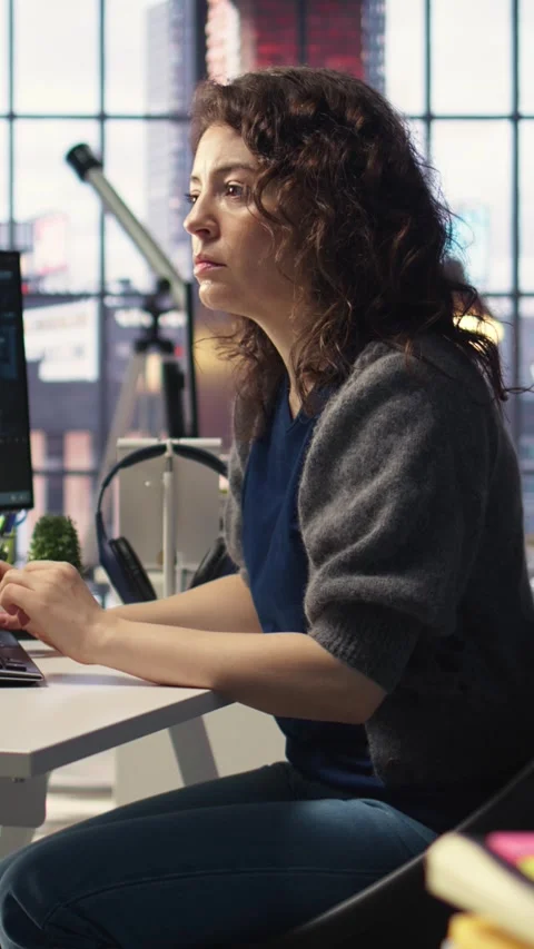 Vertical Video Admin writing code doing maintenance on artificial intelligence Stock Footage 308491274