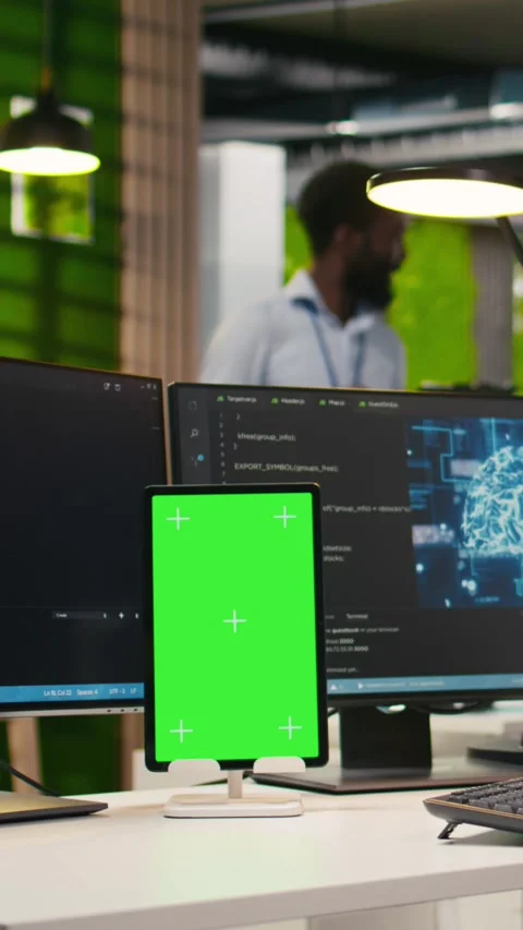 Vertical video Admin writing code on isolated screen tablet, developing machine Stock Footage 312708730