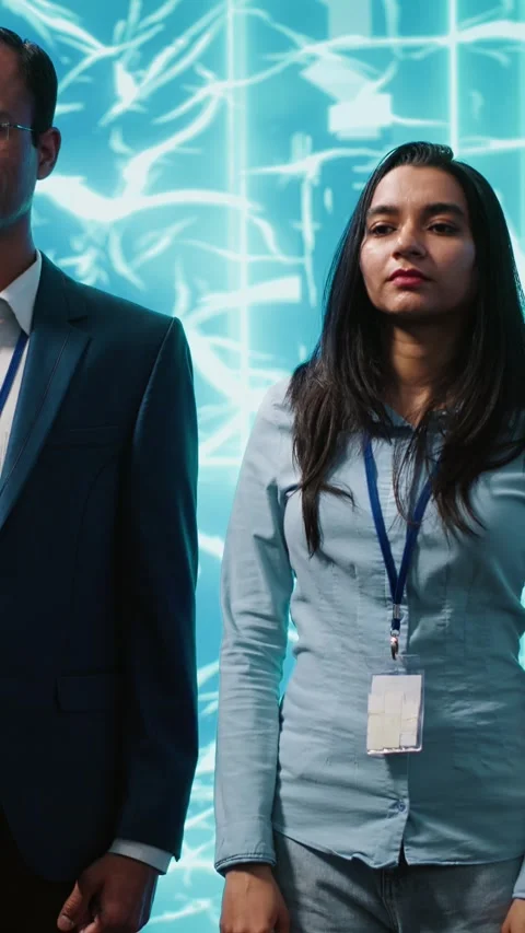 Vertical video Admins using artificial intelligence computing simulating human Stockbeeldmateriaal 278551549