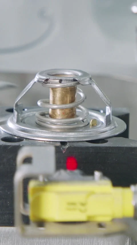 Vertical video of Advanced robotic machine manufacturing parts in an automated Stock Footage 206321443