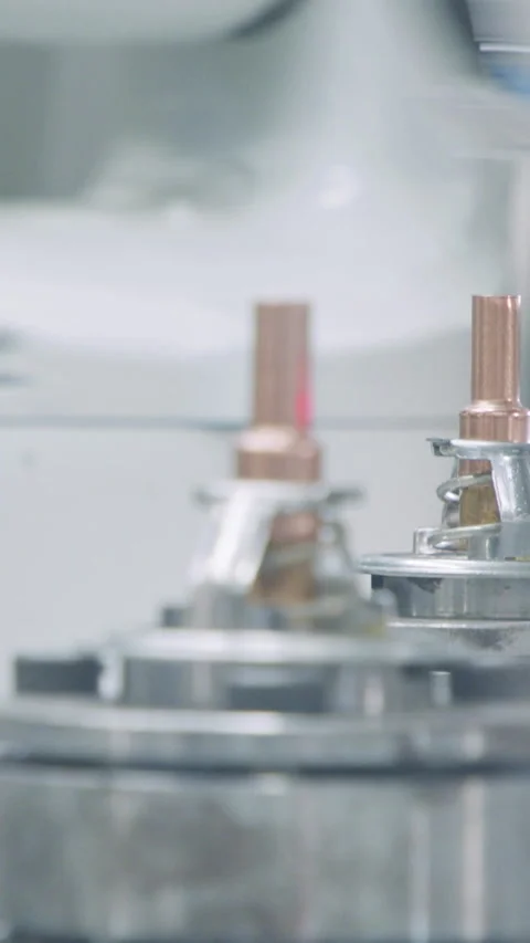 Vertical video of Advanced robotic machine manufacturing parts in an automated Stock Footage 206322779