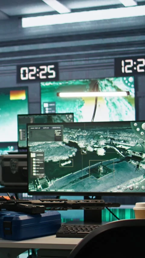 Vertical video Advanced technology in army command center Stock Footage 281976491