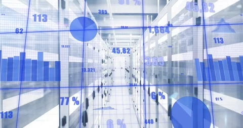 Vertical video: Advancing camera revealing main server aisle in server room, Stock Footage 331757278