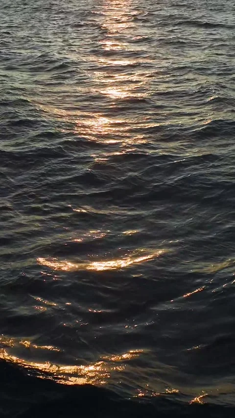 Vertical Video: Aerial Perspective of Ocean Texture Shimmering in Sunset Rays by Stock Footage 342904178