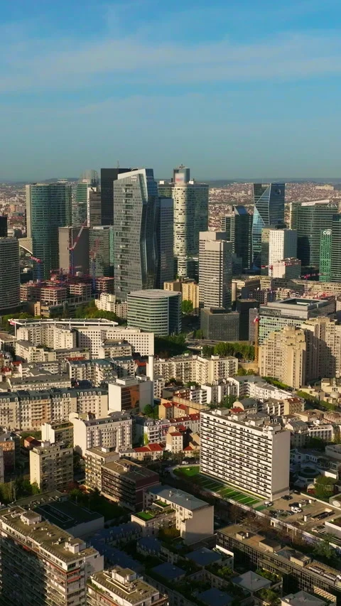 Vertical video. Aerial view and panorama aerial view of Paris city modern Stock Footage 271350551