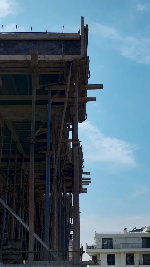 Vertical Video Aerial View of Construction Materials and Debris Stock Footage 341834761