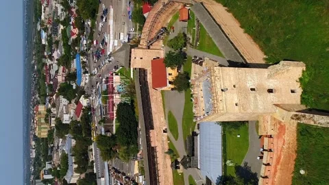 Vertical video. Aerial view of Lutsk city center with the historic towers Video stock 248956587