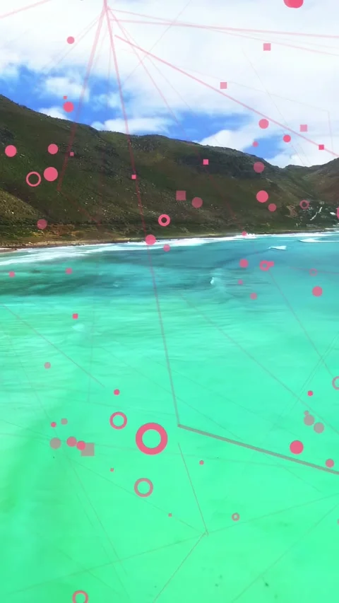 Vertical video: After camera tilt, bay shifting, pink nodes converging, Stock Footage 334047048