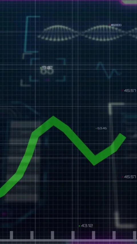 Vertical video: After data update, green trace rising, dipping, then peaking to Stock Footage 329128464