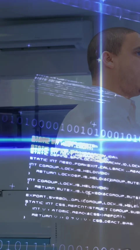 Vertical video: After man coming right, woman pointing and checking 3D code Stock Footage 330655377