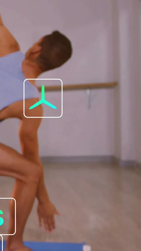 Vertical video: After partner leg cross, male doing twist squat for dance, icons Stock Footage 331405047