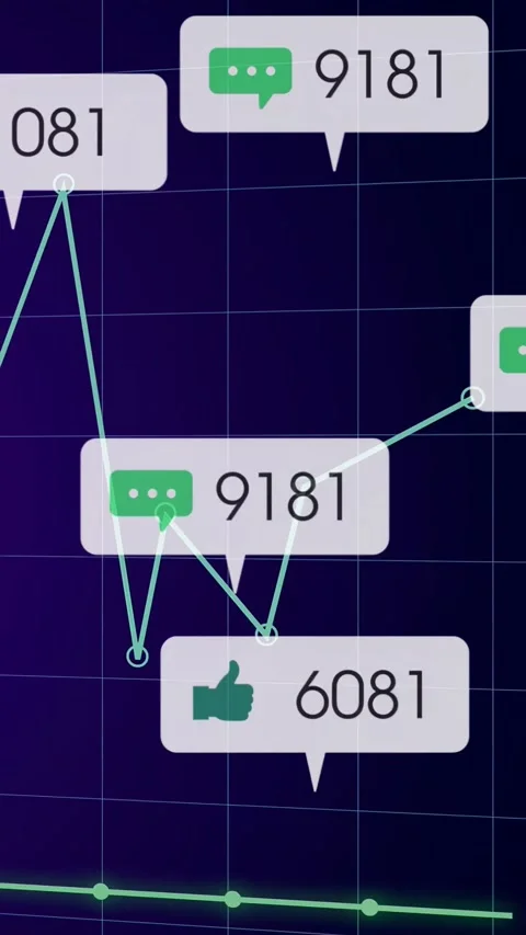 Vertical video: After pause, cyan line waving, popping labels, showing data, Stock Footage 332984780