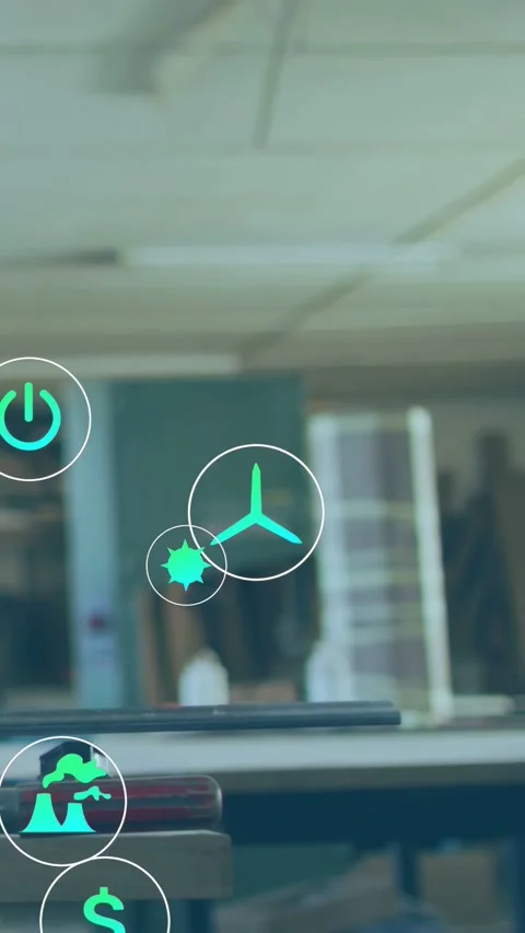 Vertical video: After pause green propeller icon pulsing center other icons Stock Footage 332734972