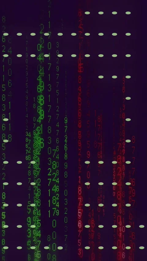Vertical video: After pulse green and red digit streams falling, showing data Stock Footage 334770839