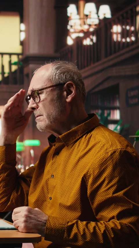 Vertical Video Aged performer engaged in dramaturgy and script practice with Stock Footage 313246449