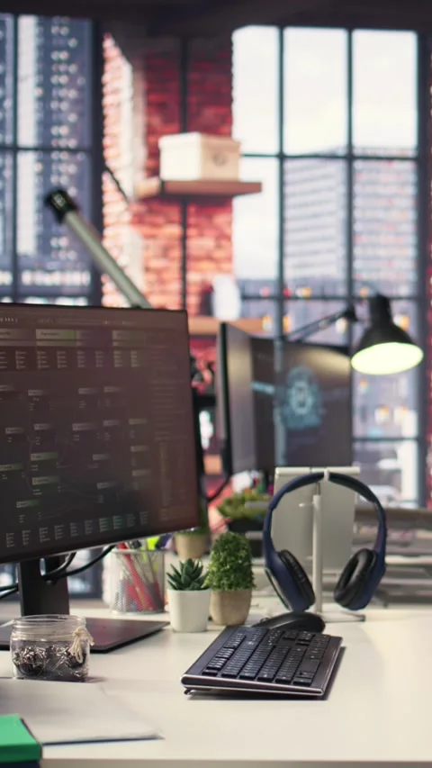 Vertical Video Agency setup showcases a high tech digital system used for deep Stock Footage 308491703