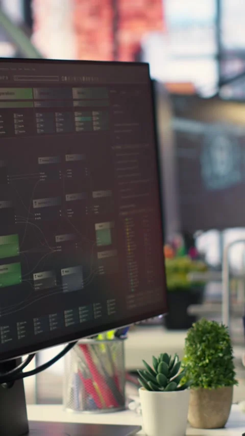 Vertical Video Agency setup showcases a high tech digital system used for deep Stock Footage 308492043