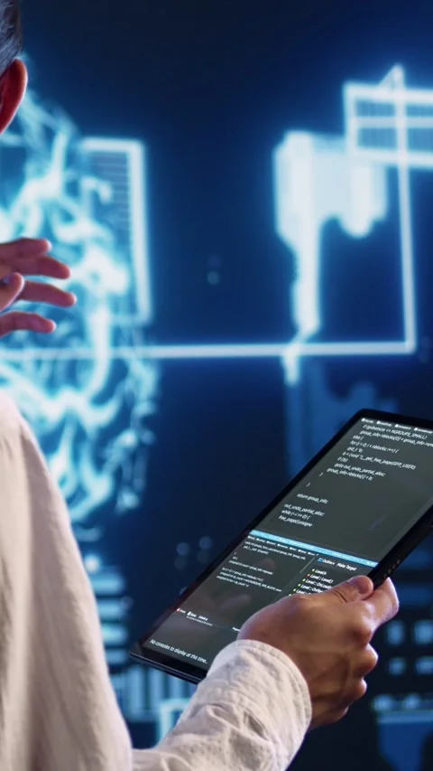 Vertical video AI admin runs code in data center Stock Footage 249083995