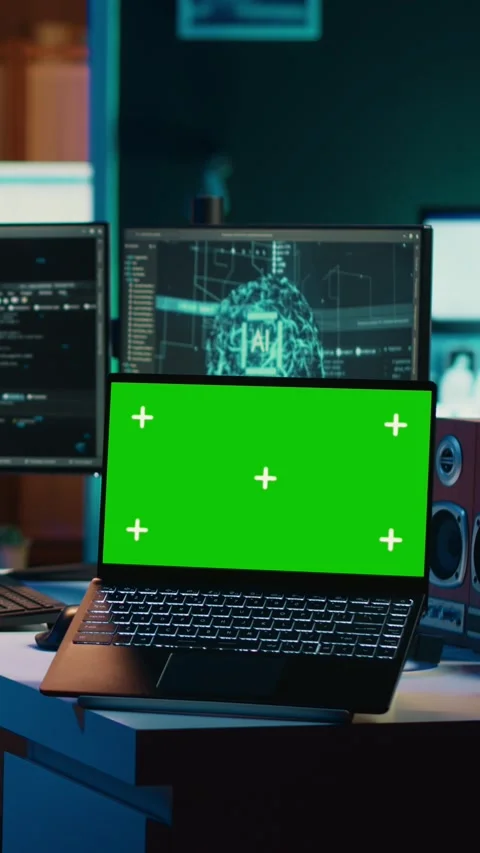 Vertical video AI becoming sentient, chatting with computer scientist, green Stock Footage 267159237
