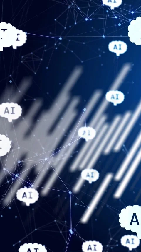 Vertical video: AI bubbles drifting and scaling as node pulses initiating rise Stock Footage 334378517