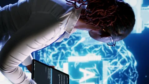 Vertical video AI contractor runs code in data center Stock Footage 250360298
