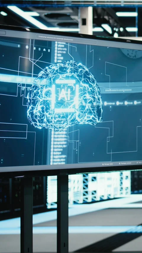 Vertical video AI on data center monitor using neural networks to optimize Stock Footage 329302808