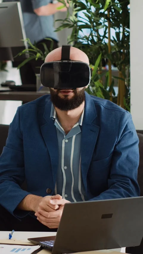 Vertical Video AI developer working with vr glasses Stock Footage 243732155