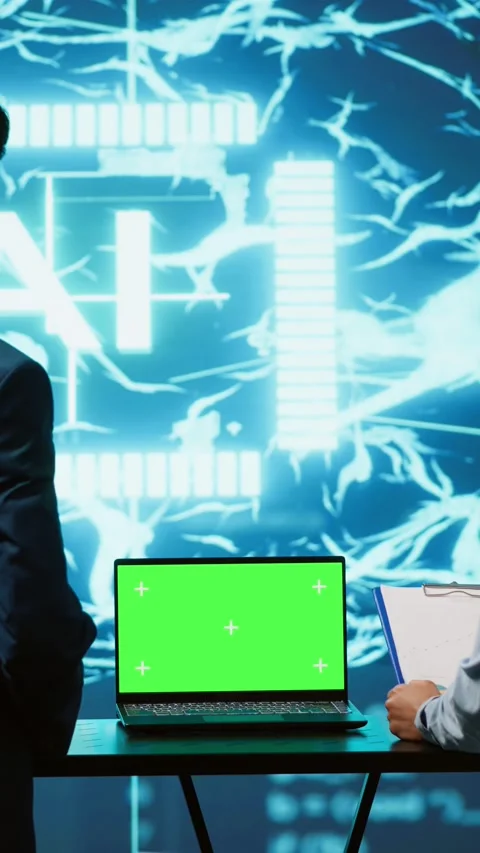 Vertical video AI developers using isolated screen device for business data Stock Footage 278375442