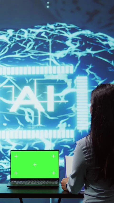 Vertical video AI developers using isolated screen device for business data Stock Footage 278375735