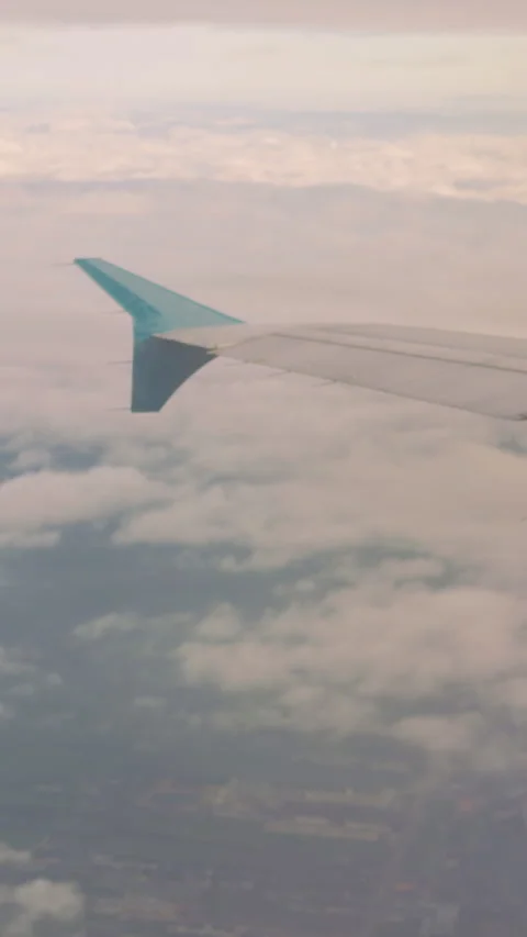 Vertical video. Airplane Wing during Descent above Patchwork Fields and Roads wi Stock Footage 323652580