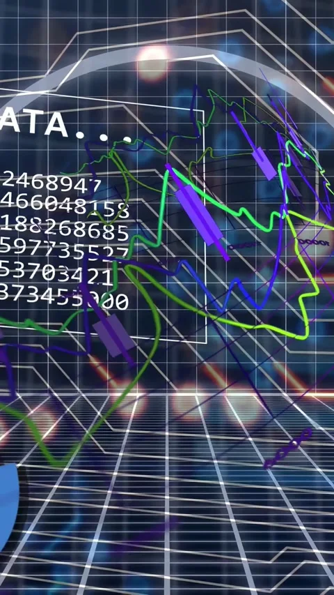 Vertical video: ANALYSING label and scrolling data starting finance charts Stock Footage 335802775