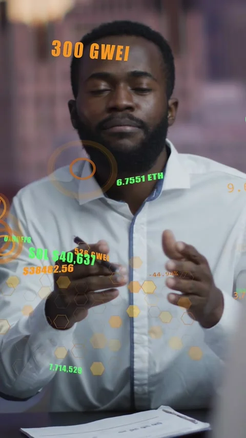Vertical video: Analyst listening then speaking at table tapping pen while HUD Stock Footage 334836876
