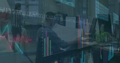 Vertical video: Analyst raising doc and comparing to screen, typing as HUD Stock Footage 331048545