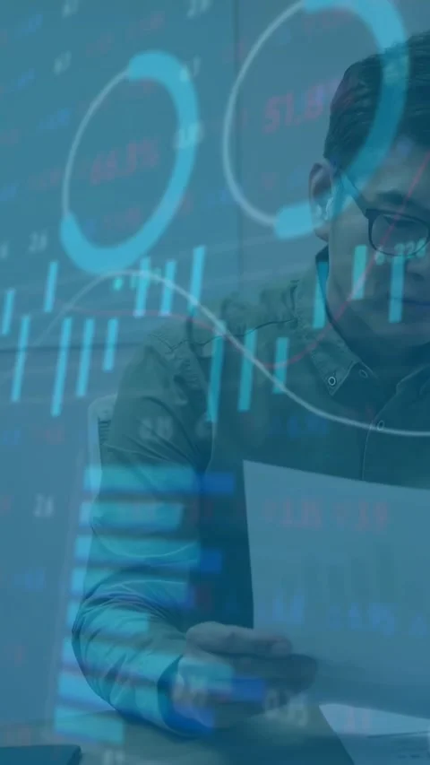Vertical video: Analyst taking sheet reading report and checking finance data Stock Footage 332645137