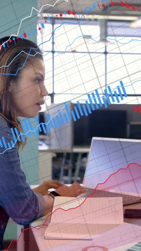 Vertical video: Analyst touching laptop and causing dashboard layers for data Stock Footage 333260210