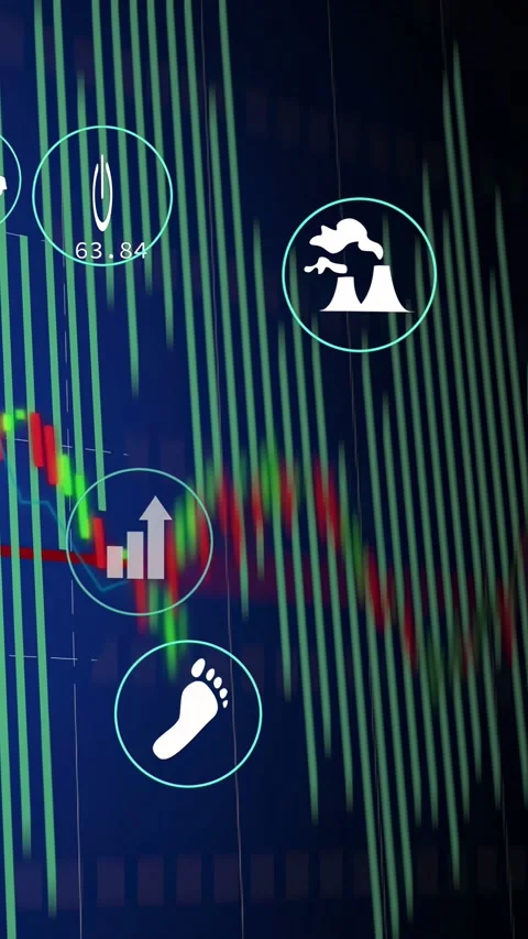 Vertical video: Analytics chart animating on ping, icons moving and settling to Stock Footage 332747853