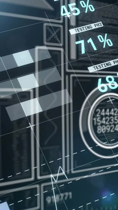 Vertical video: Analytics HUD panning on data refresh, monitoring tables, Stock Footage 330286534