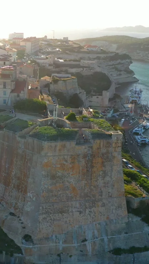 Vertical Video of Ancient Tower Of Bonifacio Fortress At Corsica Video stock 336381257