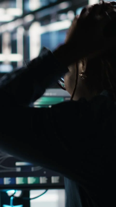 Vertical video Angry server hub developer frustrated by slow data analytics AI Stock Footage 307968813